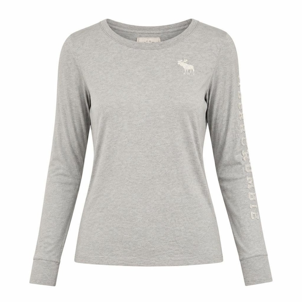 VTG Abercrombie Fitch Shirt Womens L Moose Logo Long Sleeve Tee Gray Preppy Y2K